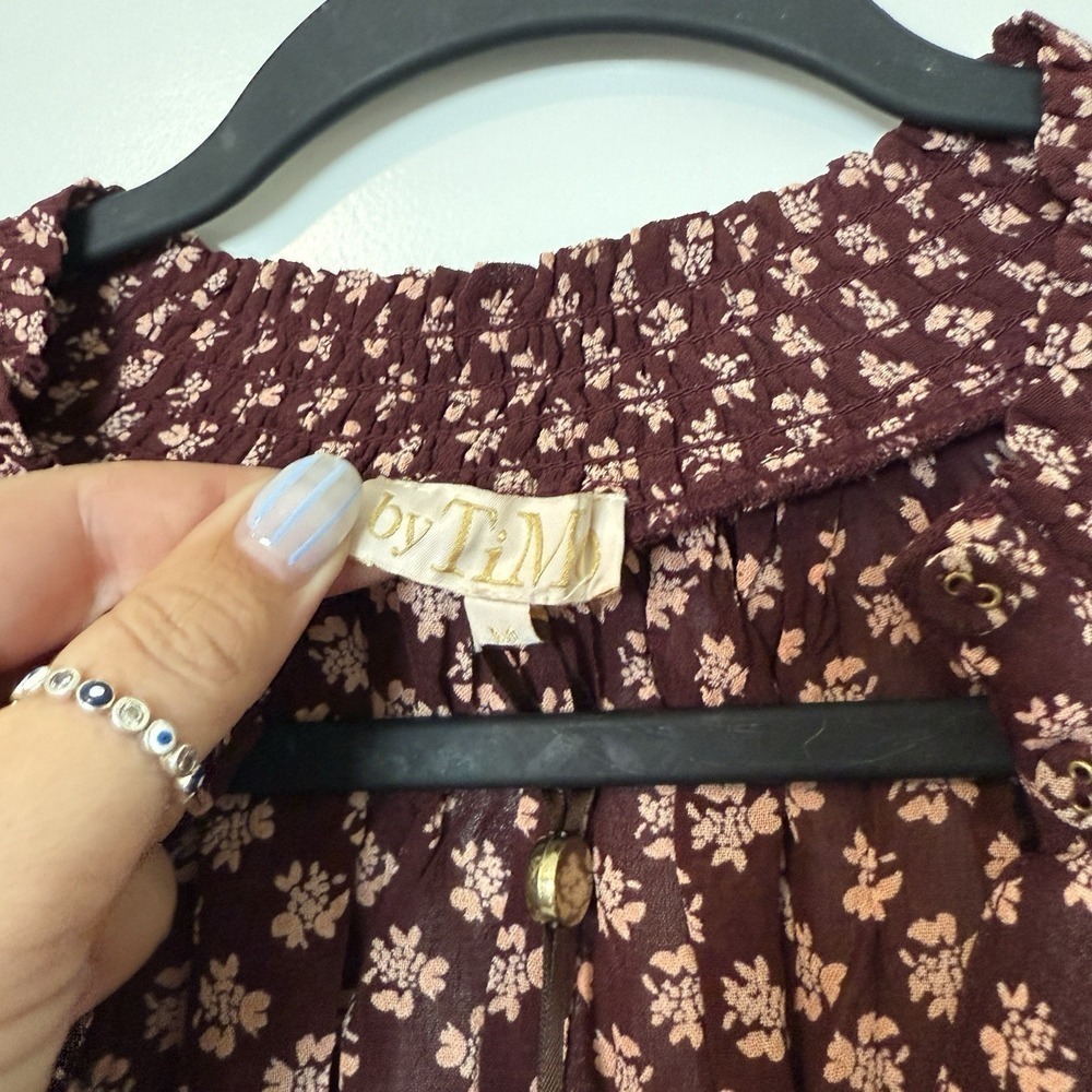 ByTimo Georgette Mini Dress NEW Burgundy Floral Print Women's Size Medium Flowy - Picture 4 of 7